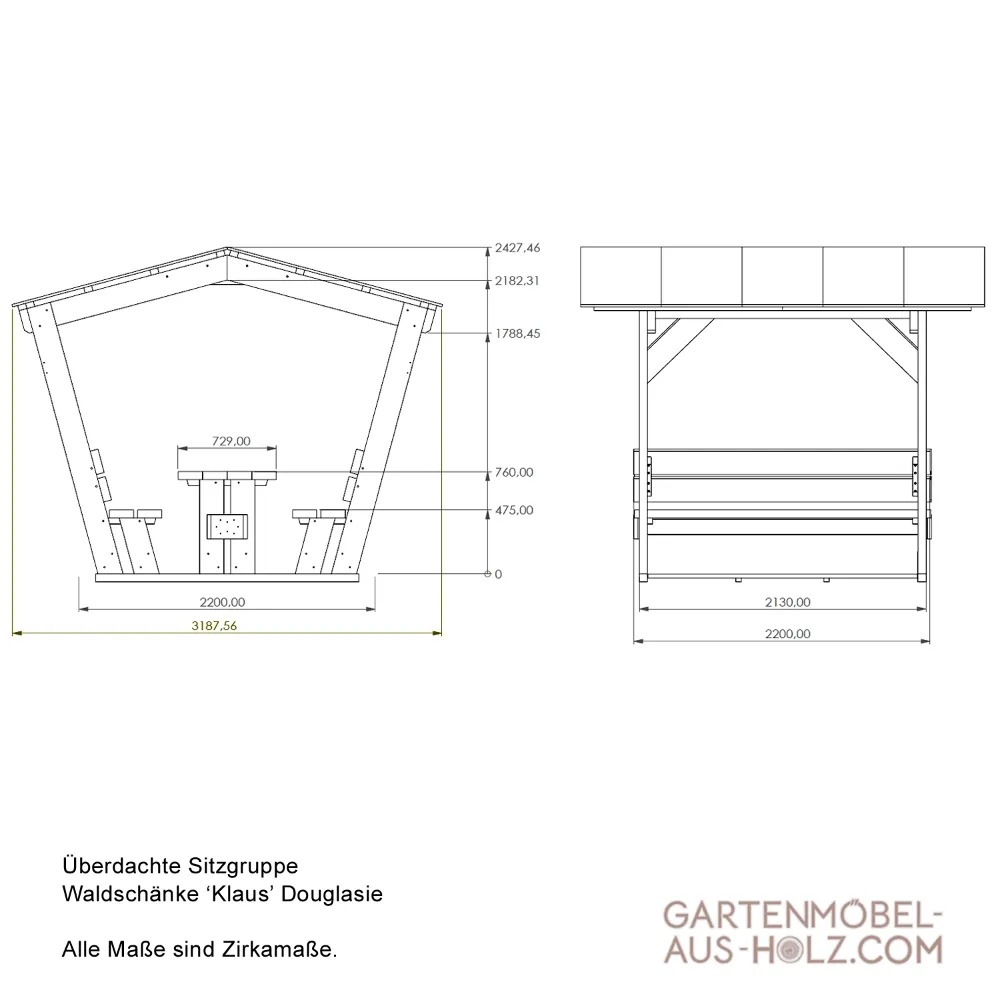 Überdachte Sitzgruppe Waldschänke Bausatz Klaus Douglasie